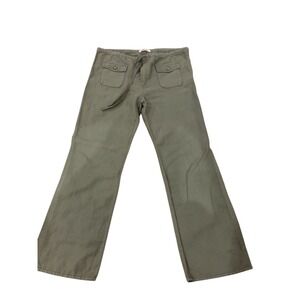 Johnny Was Olive Green Linen Cotton Drawstring Wide Leg Pants Small Utility Boho